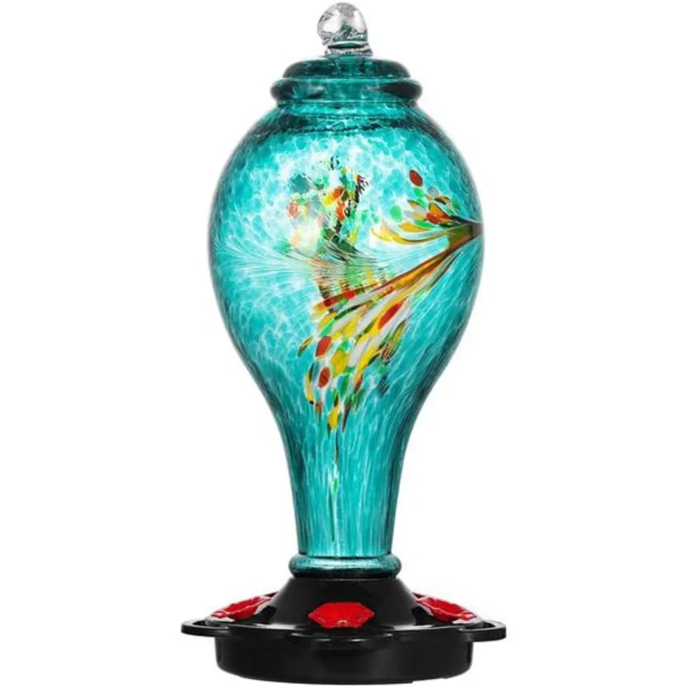 Hummingbird Feeder,Hand Blown Glass Hummingbird Feeder,Never Fade,36Fluid Ounces